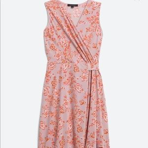 Faux Wrap Dress-Light pink with orange and pink flowered dress.